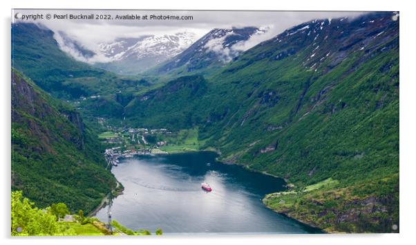 Geiranger Fjord from Waterfall Viewpoint Norway Acrylic by Pearl Bucknall