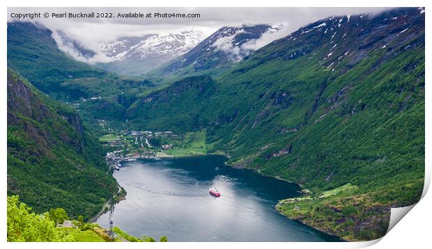 Geiranger Fjord from Waterfall Viewpoint Norway Print by Pearl Bucknall