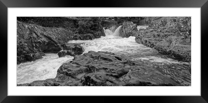 Panoramic black and white abstract of Betws-Y-Coed rocks and waterfalls Framed Mounted Print by Duncan Savidge