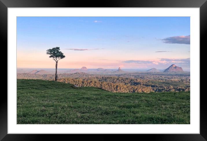 Lone Tree Hill Glass House Mountains at Sunset Framed Mounted Print by Julie Gresty