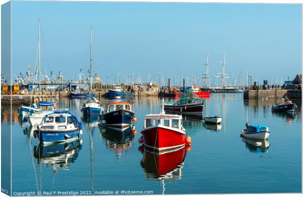 Colourful Boats in Brixham Harbour Canvas Print by Paul F Prestidge