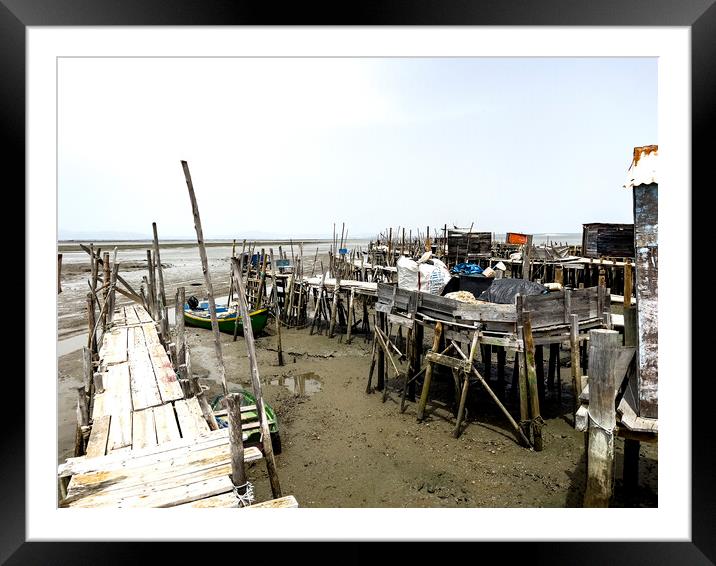 Carrasqueira Palafitic Pier during Low Tide Framed Mounted Print by Antonio Ribeiro