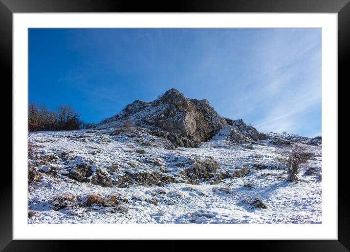 snow-capped mountain with blue sky on sunny day Framed Mounted Print by David Galindo