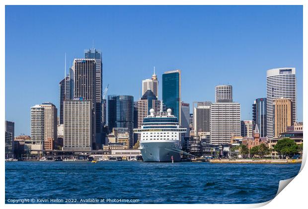 Cruise ship moored in Sydney Harbour with the Central Business D Print by Kevin Hellon