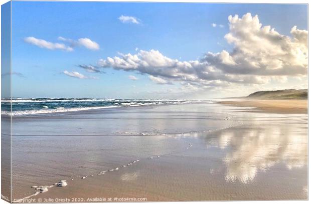 Reflections on the Beach Noosa North shore Queensl Canvas Print by Julie Gresty