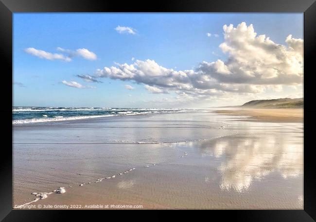 Reflections on the Beach Noosa North shore Queensl Framed Print by Julie Gresty