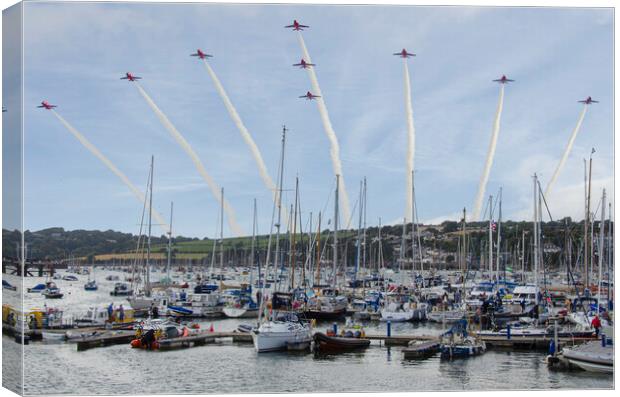 falmouth,Red arrows in a cornish sky,smoke trails, Canvas Print by kathy white
