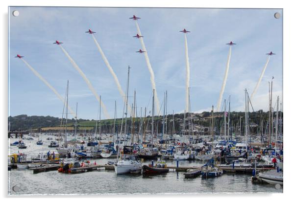 falmouth,Red arrows in a cornish sky,smoke trails, Acrylic by kathy white