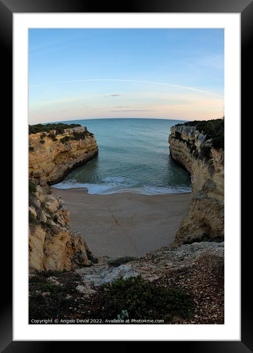 Beach bay in Lagoa, vertical fish eye view Framed Mounted Print by Angelo DeVal