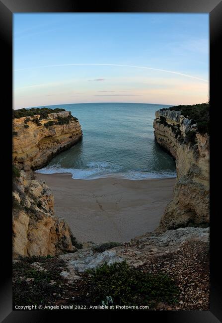 Beach bay in Lagoa, vertical fish eye view Framed Print by Angelo DeVal