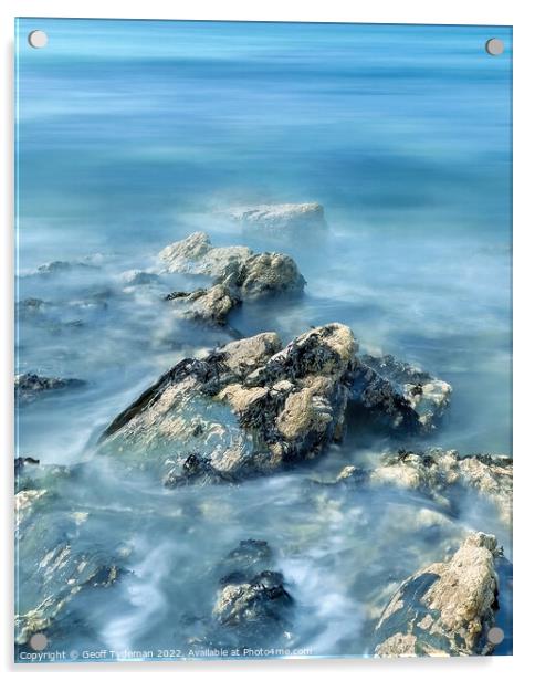 Rock Pools at Fistral Beach Acrylic by Geoff Tydeman