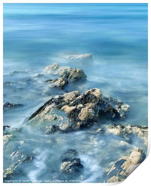 Rock Pools at Fistral Beach Print by Geoff Tydeman