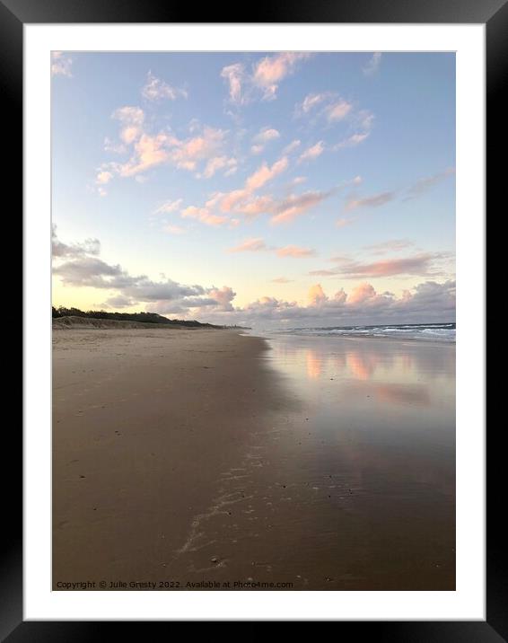 Pink Clouds at Sunset reflecting on Coolum Beach Queensland Framed Mounted Print by Julie Gresty