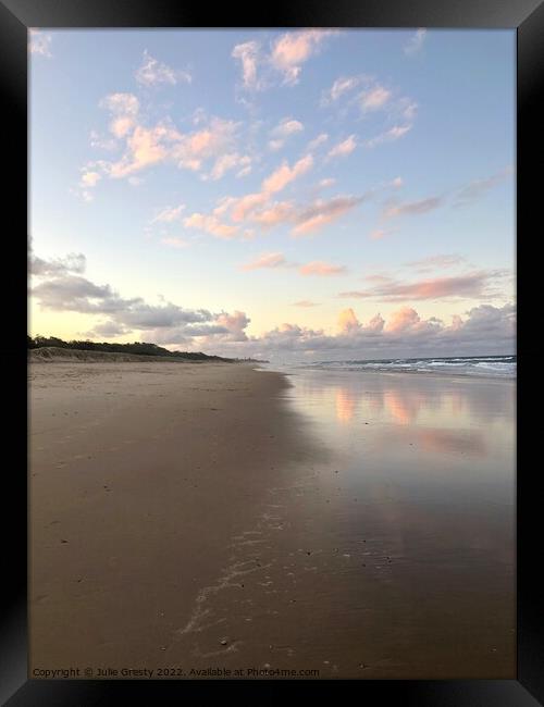 Pink Clouds at Sunset reflecting on Coolum Beach Queensland Framed Print by Julie Gresty