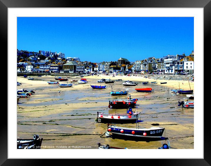 Harbour & town at low tide, St.Ives, Cornwall, UK. Framed Mounted Print by john hill