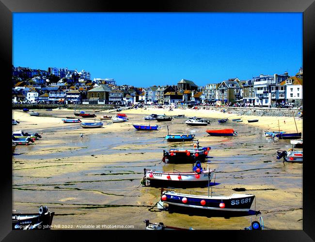Harbour & town at low tide, St.Ives, Cornwall, UK. Framed Print by john hill