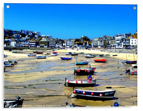Harbour & town at low tide, St.Ives, Cornwall, UK. Acrylic by john hill