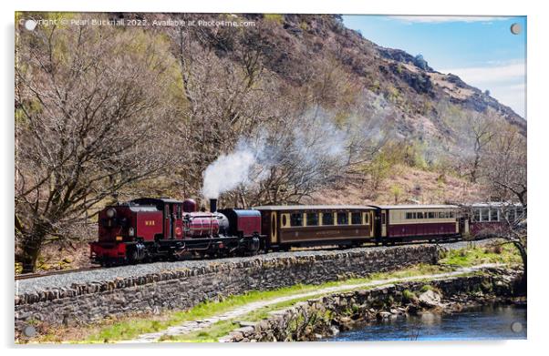 Welsh Highland Railway Steam Train by Afon Glaslyn Acrylic by Pearl Bucknall