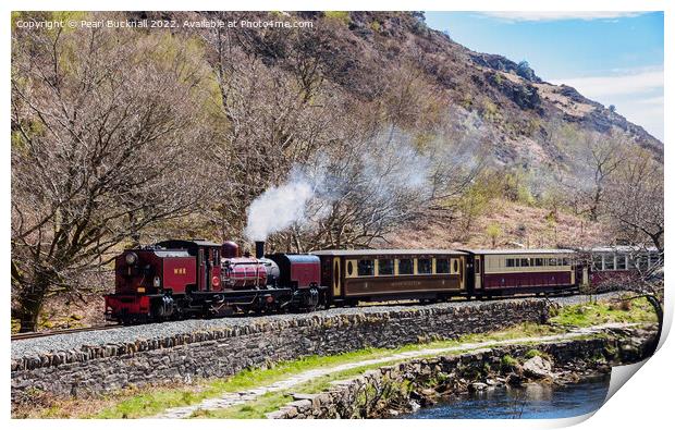 Welsh Highland Railway Steam Train by Afon Glaslyn Print by Pearl Bucknall