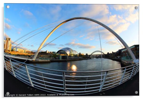 Gateshead Millennium Bridge, The Sage and Tyne Bridge, Newcastle, England, UK Acrylic by Geraint Tellem ARPS