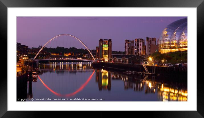 Gateshead Millennium Bridge and Sage reflected in River Tyne, Newcastle UK reflection river, water lights  dusk evening Framed Mounted Print by Geraint Tellem ARPS