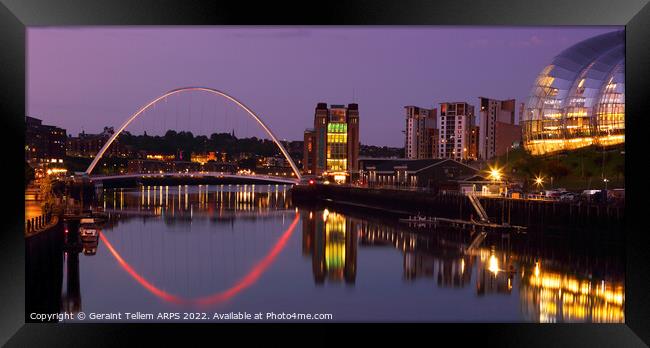 Gateshead Millennium Bridge and Sage reflected in River Tyne, Newcastle UK reflection river, water lights  dusk evening Framed Print by Geraint Tellem ARPS
