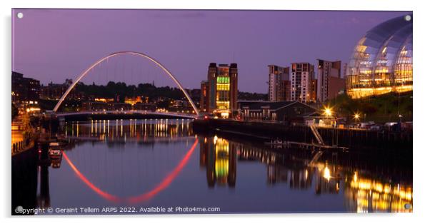 Gateshead Millennium Bridge and Sage reflected in River Tyne, Newcastle UK reflection river, water lights  dusk evening Acrylic by Geraint Tellem ARPS