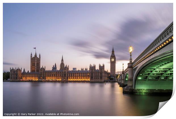 The Houses of Parliament, London, at sunset Print by Gary Parker