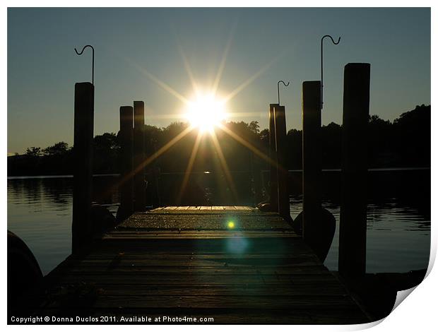 Sunset on the dock Print by Donna Duclos