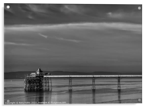 Black and White Clevedon Pier Acrylic by Rory Hailes