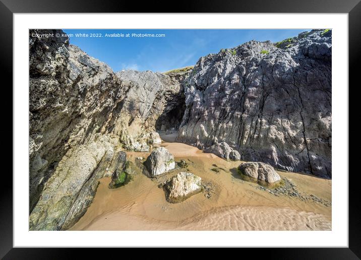Rocks at Three Cliffs Bay Gowerton Framed Mounted Print by Kevin White
