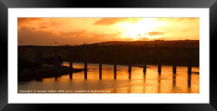 Royal Border Bridge at sunset, Berwick upon Tweed, Northumberland, UK Framed Mounted Print by Geraint Tellem ARPS