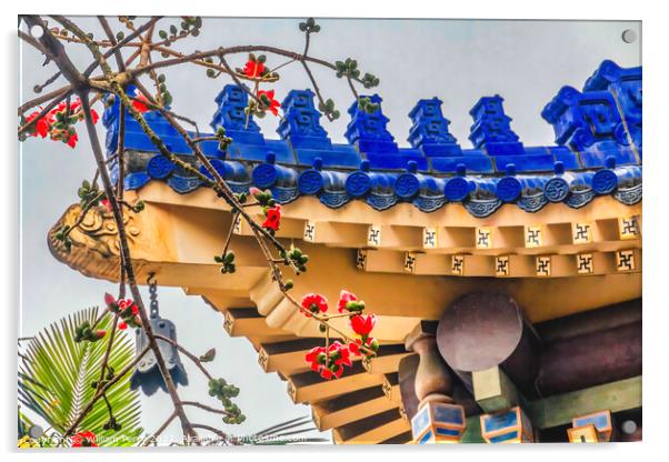 Red Bombax Ceiba Flowers Sun Yat Sen Memorial Guangzhou China  Acrylic by William Perry