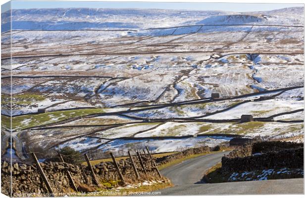 Steep bends on B6270 on a winter day in Swaledale, Yorkshire Canvas Print by Louise Heusinkveld