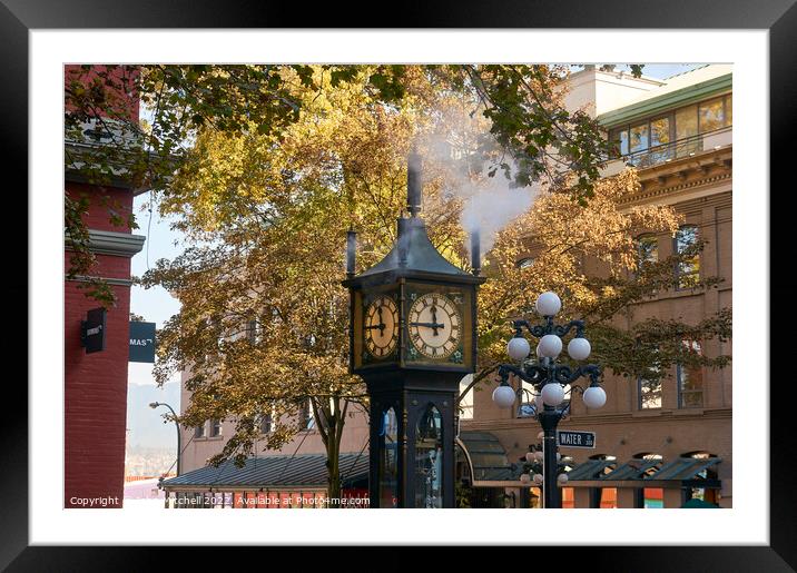 Gastown Steam Clock in Vancouver Framed Mounted Print by John Mitchell