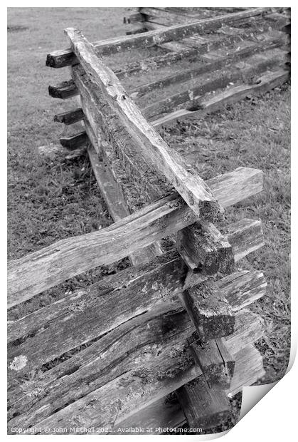 Old Zigzagging Wooden Fence Print by John Mitchell