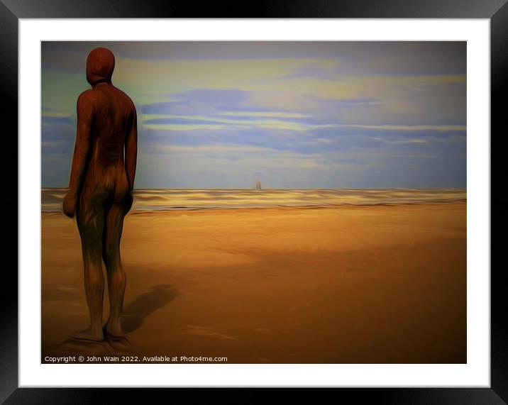 Gormley Statue on the beach (Digital Art) Framed Mounted Print by John Wain