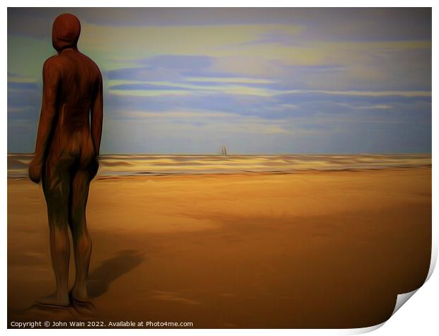 Gormley Statue on the beach (Digital Art) Print by John Wain