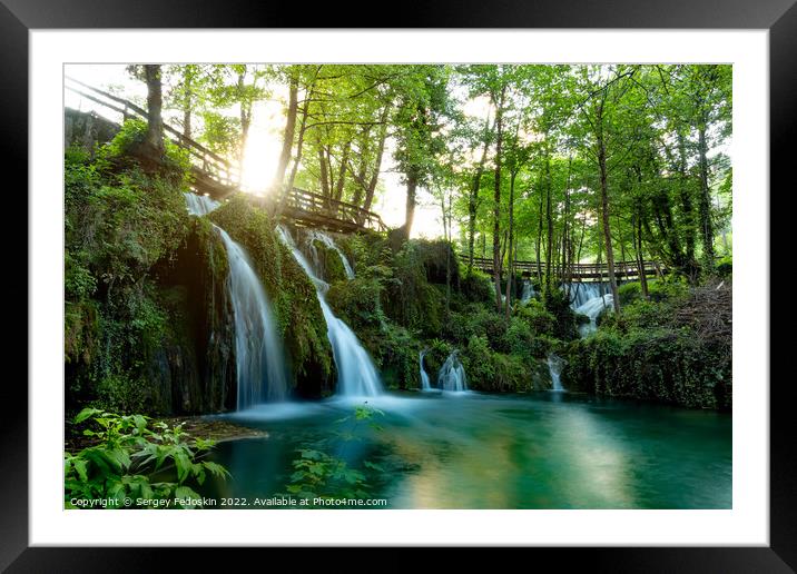 Landscape with waterfalls on Pliva river near Jajce city. Bosnia and Herzegovina. Framed Mounted Print by Sergey Fedoskin
