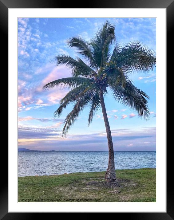 Palm Tree and Rainbow Sunset Framed Mounted Print by Julie Gresty