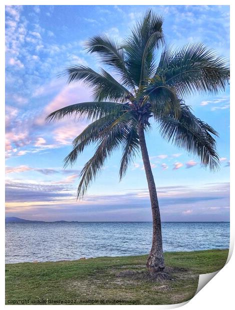 Palm Tree and Rainbow Sunset Print by Julie Gresty