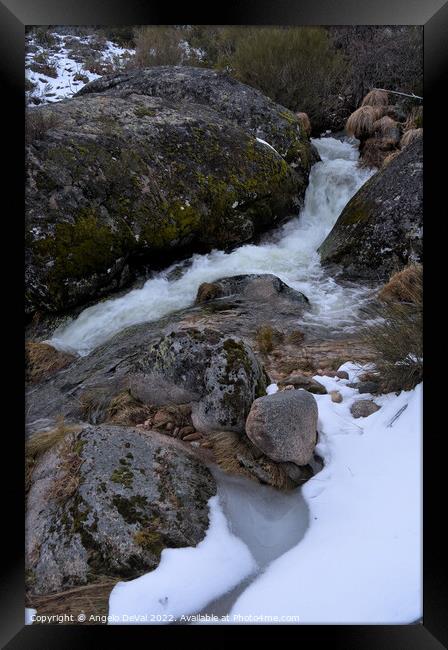 Serra da Estrela waterfalls and snow Framed Print by Angelo DeVal