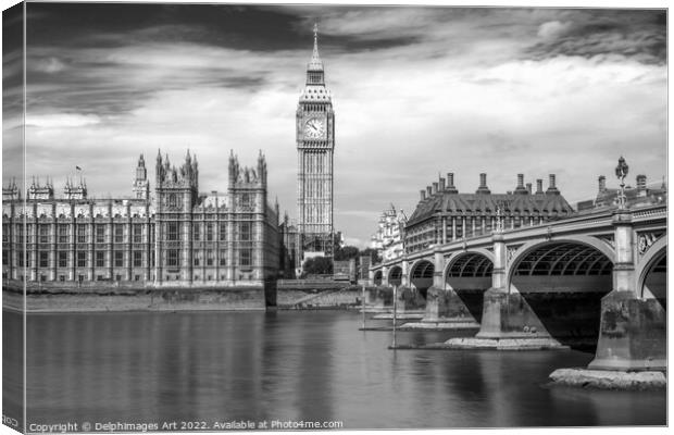 London. Big Ben and Westminster bridge Canvas Print by Delphimages Art