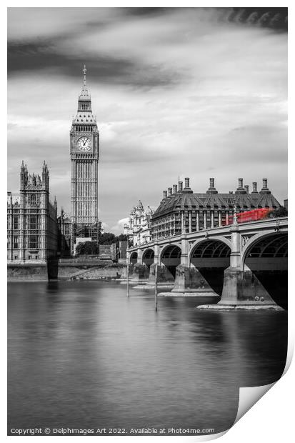 London. Big Ben and Westminster bridge Print by Delphimages Art