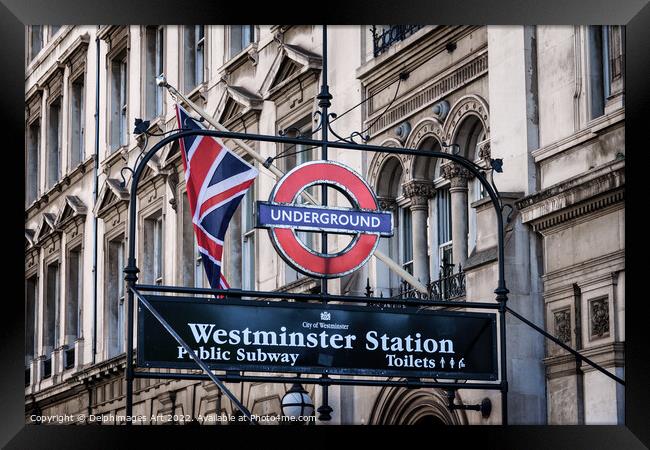 London Westminster station underground sign Framed Print by Delphimages Art