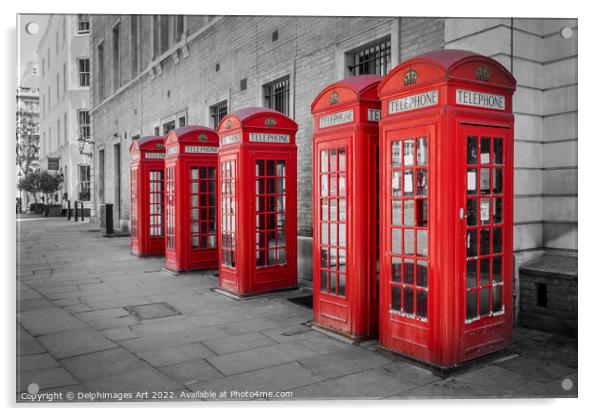 London calling, red phone boxes in Covent Garden Acrylic by Delphimages Art