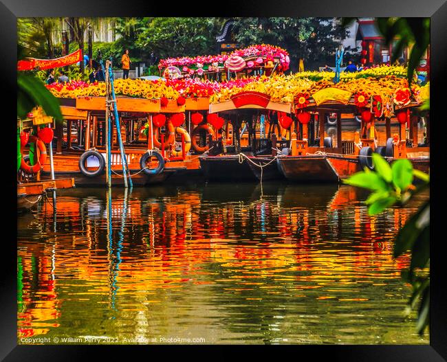 Flower Boats Lychee Bay Luwan Guangzhou Guangdong Province China Framed Print by William Perry