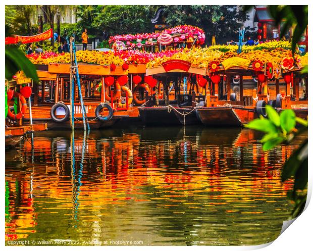 Flower Boats Lychee Bay Luwan Guangzhou Guangdong Province China Print by William Perry
