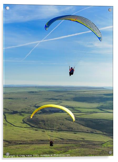 Paragliders on  Rushup Edge Peak District Acrylic by Craig Yates