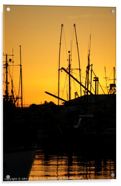 Fishing Boats at Sunset Acrylic by John Mitchell